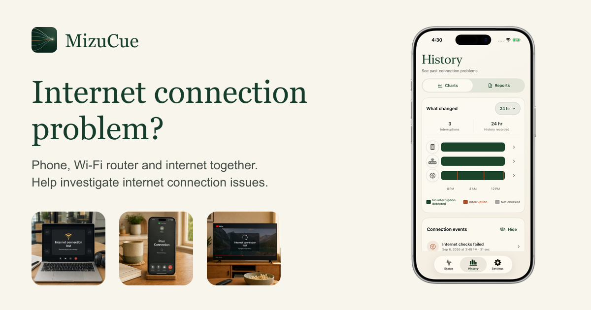 I built MizuCue: An iPhone app that monitors your internet connection and records interruptions